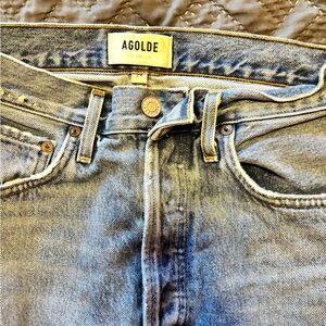 Agolde women's Slim Straight Jeans in Light Blue Wash